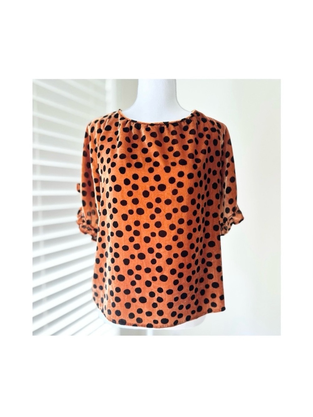 Madewell Orange Blouse with Black Polka Dots